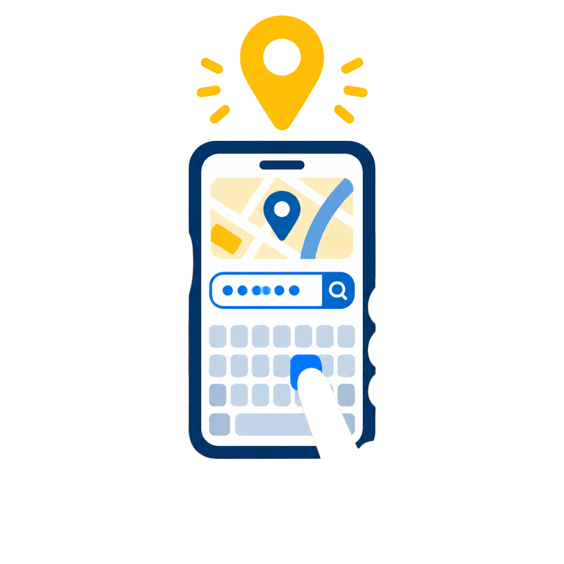 Pessoa digitando o CEP no celular com um pin de localização